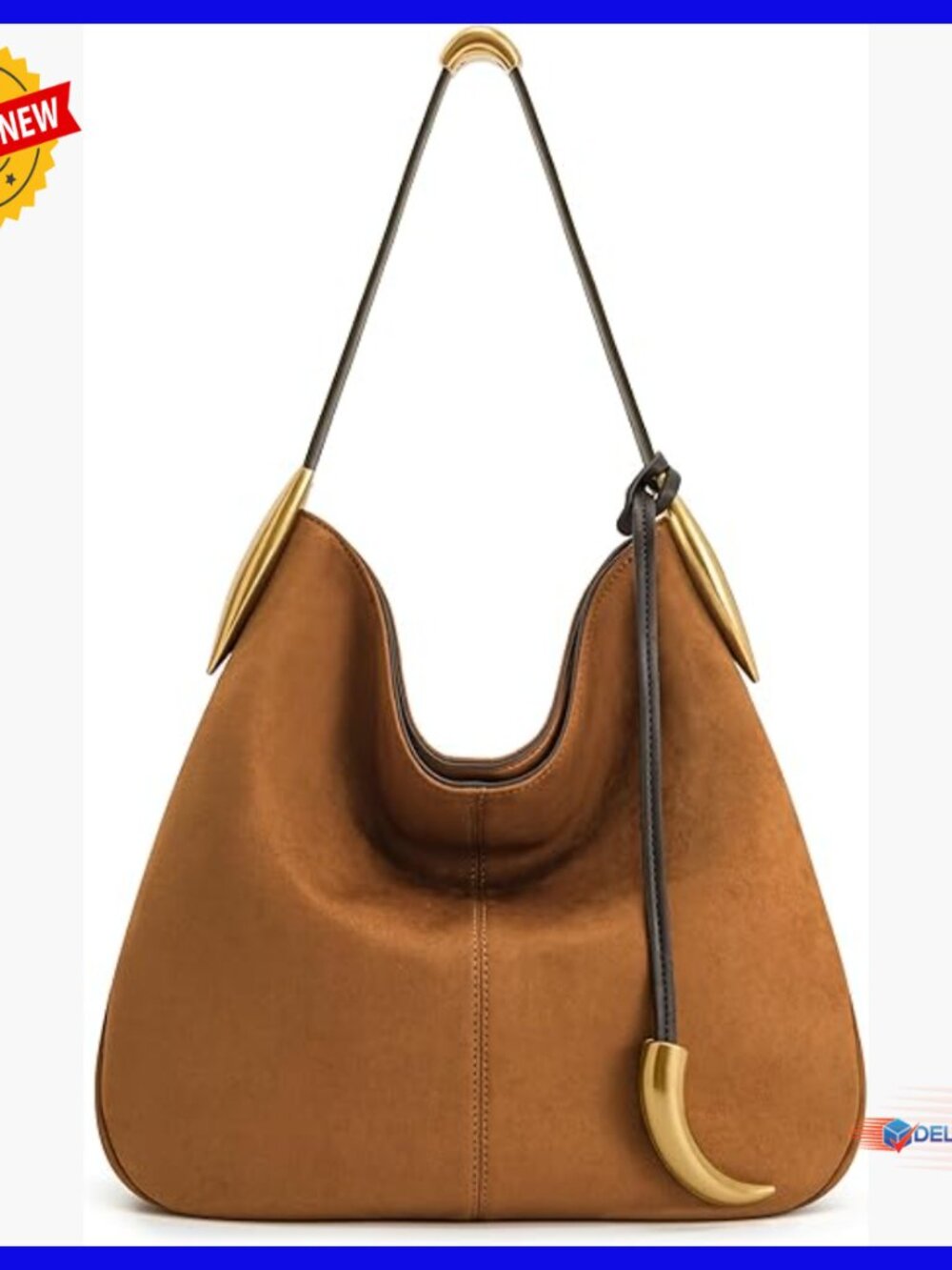 Faux Suede Hobo Bag With Gold Hardware, Fits Ipad Mini